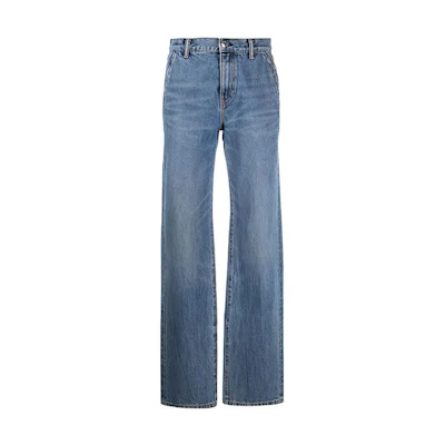 (Women) Alexander Wang SS22 Distressed Straight Fit Jeans with Logo Patch Blue 4DC3224141-473