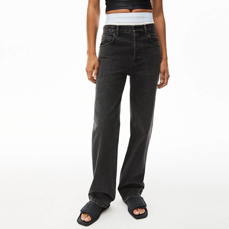 Purchase (W) 亚历山大王SS22拼接高腰直筒牛仔裤女款灰色 4DC1224070-015