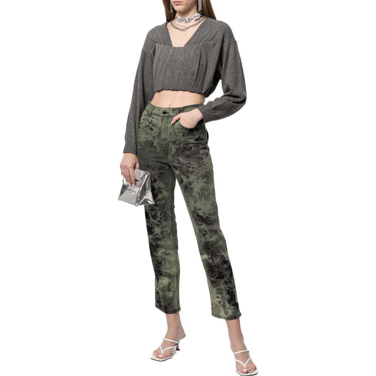 Lookbook (Women) Alexander Wang SS22 Grey V-Neck Ruched Cropped Cashmere Sweater 1KC220100-621