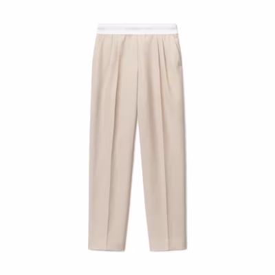 (Women) Alexander Wang SS22 High-Waisted Pleated Twill Pants Beige Women’s Casual Trousers 1WC1224413-279