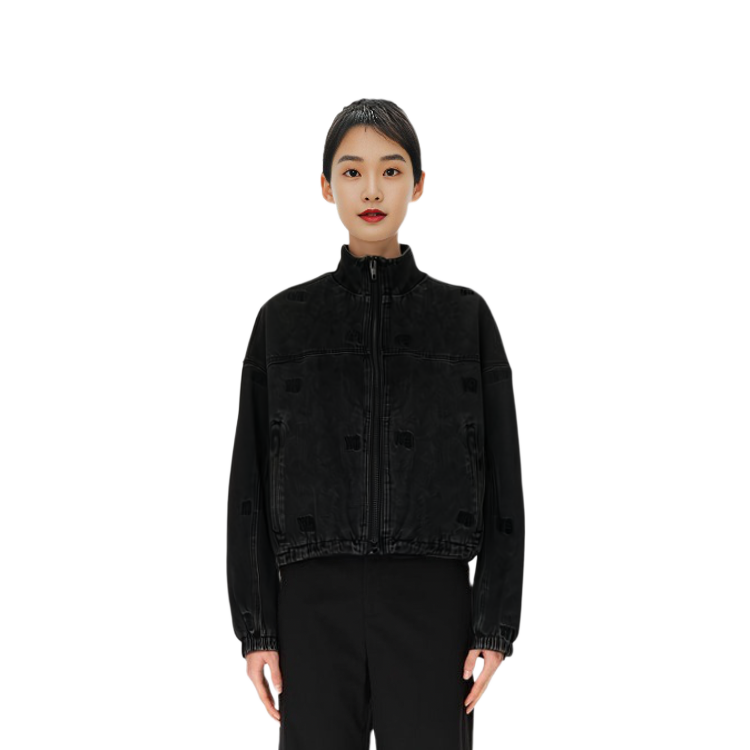 Details for (W) Alexander Wang SS22 刺繡標誌女款黑色拉鍊外套 4DC2212912-031