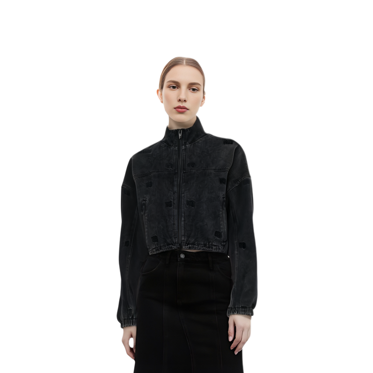 Sizing (W) Alexander Wang SS22 刺繡標誌女款黑色拉鍊外套 4DC2212912-031