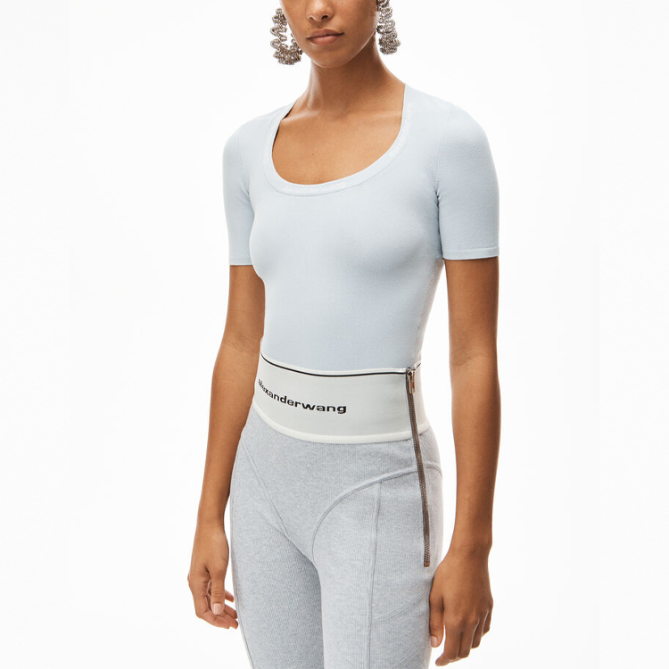 (Women) Alexander Wang SS22 Logo Jacquard Knit T-Shirt Soft Blue 4KC4211057-467 圖 4