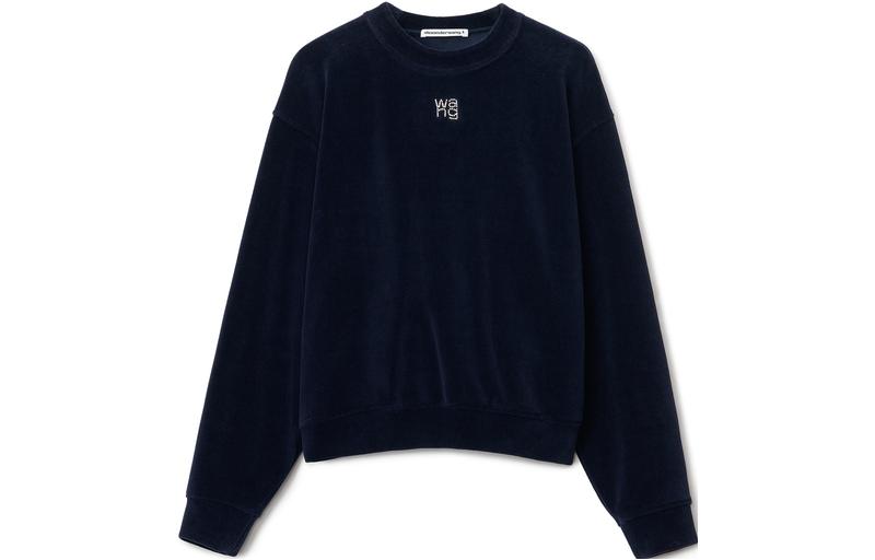(Women) Alexander Wang SS22 Navy Blue Embroidered Logo Crewneck Sweatshirt Women 4CC3211265-409