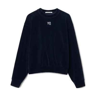 (Women) Alexander Wang SS22 Navy Blue Embroidered Logo Crewneck Sweatshirt Women 4CC3211265-409