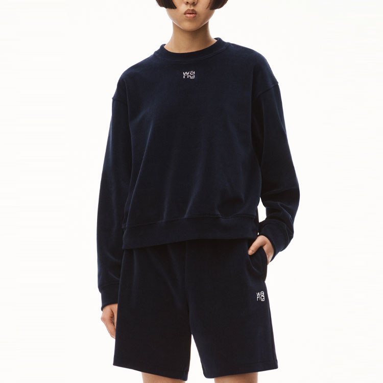 Purchase (W) 알렉산더 왕 SS22 네이비 자수 로고 크루넥 스웨트셔츠 여성용 4CC3211265-409