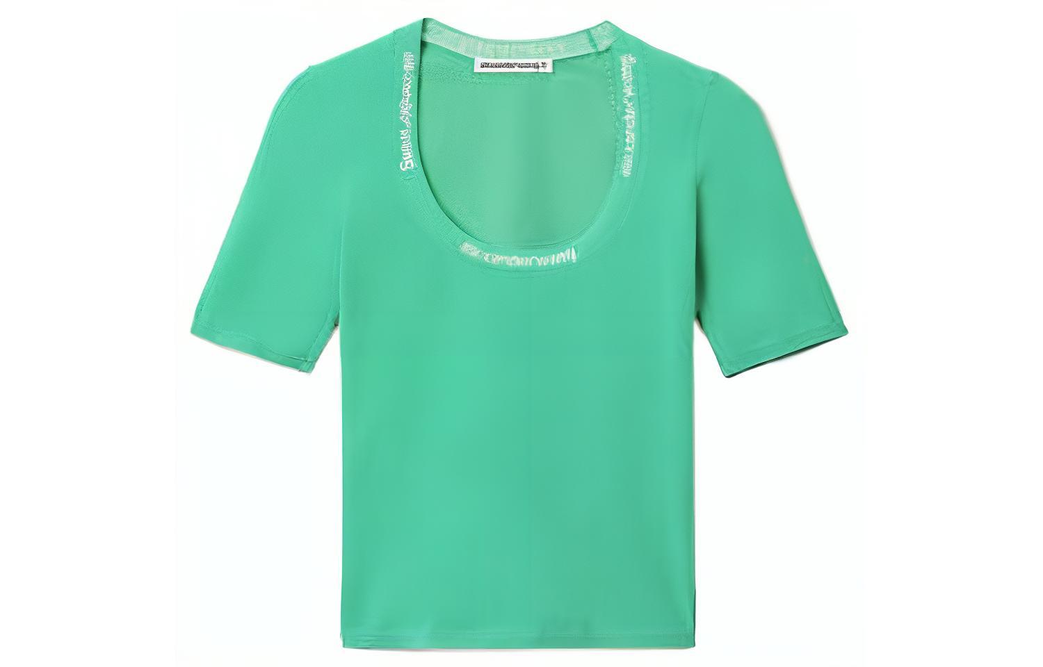 (Women) Alexander Wang SS22 Neon Yellow-Green Logo Knit Short Sleeve T-Shirt 4KC4211057-328
