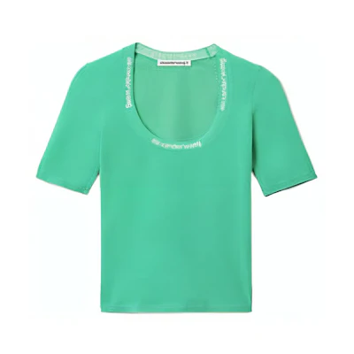 (Women) Alexander Wang SS22 Neon Yellow-Green Logo Knit Short Sleeve T-Shirt 4KC4211057-328