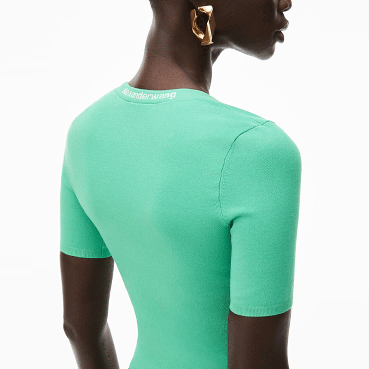 (Women) Alexander Wang SS22 Neon Yellow-Green Logo Knit Short Sleeve T-Shirt 4KC4211057-328 圖 5