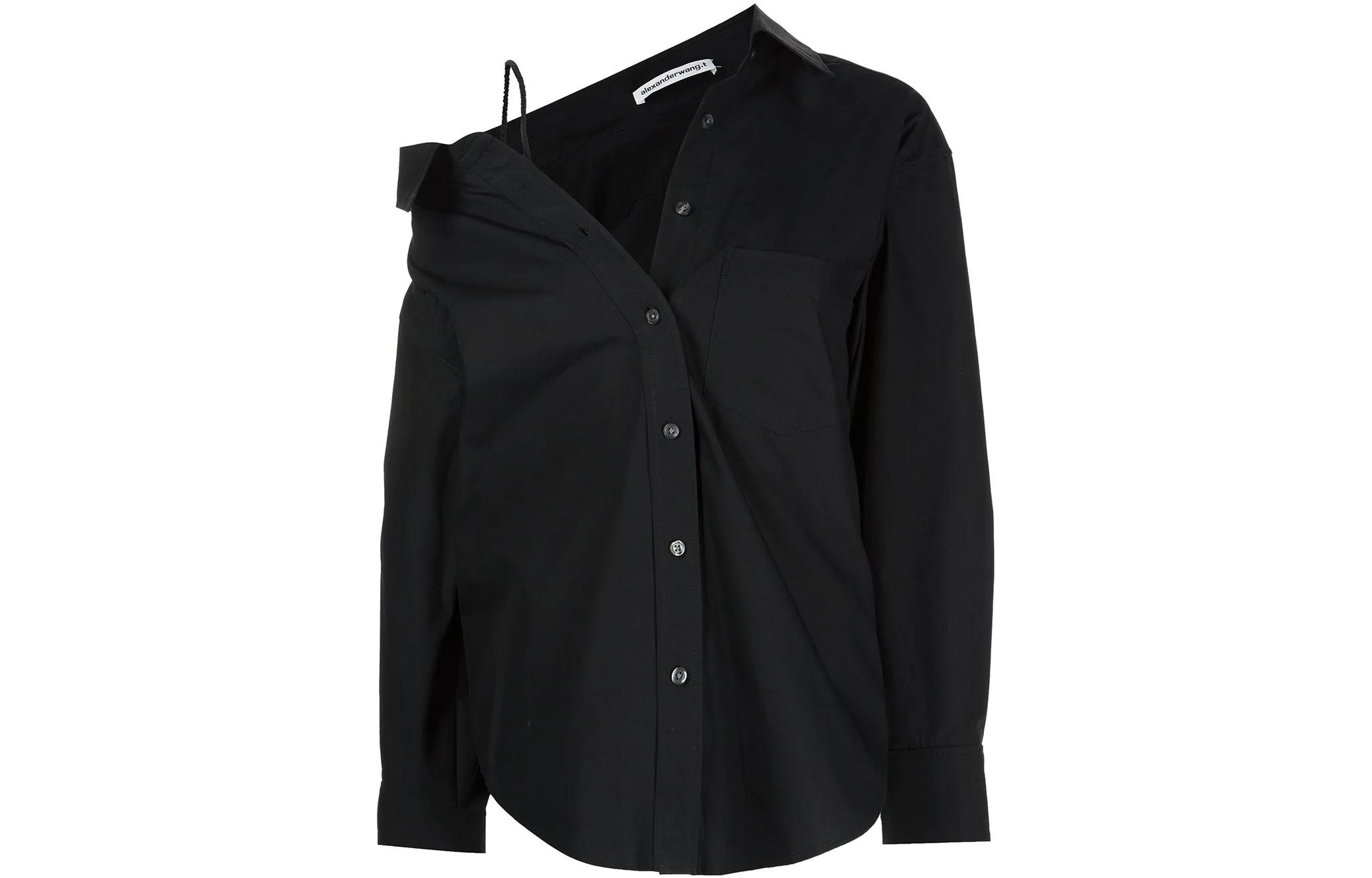 (Women) Alexander Wang SS22 Off-Shoulder Black Long Sleeve Shirt for Women 4WC3221361-001