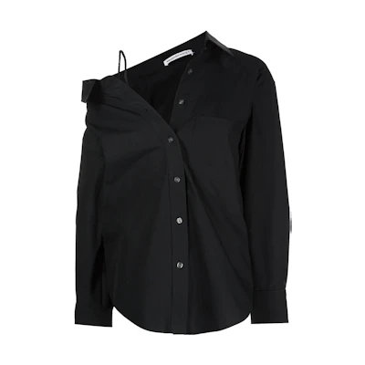 (Women) Alexander Wang SS22 Off-Shoulder Black Long Sleeve Shirt for Women 4WC3221361-001