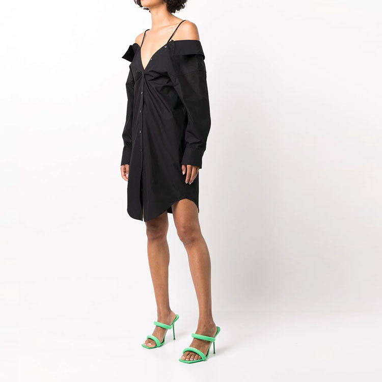 Purchase (W) 亚历山大王 SS22 黑色长袖露肩棉质衬衫裙 4WC3226195-001