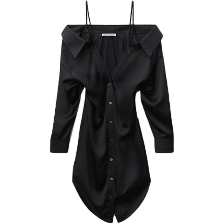 (Women) Alexander Wang SS22 Off-Shoulder Long Sleeve Stretch Dress Black 4WC1226155-001