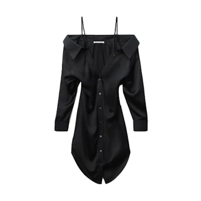 (Women) Alexander Wang SS22 Off-Shoulder Long Sleeve Stretch Dress Black 4WC1226155-001
