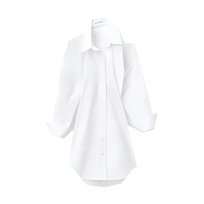 (Women) Alexander Wang SS22 Off-Shoulder Long Sleeve Shirt Dress Women White 4WC1226442-111