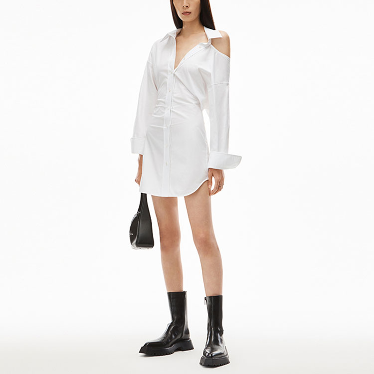 Lookbook (W) 亚历山大王 SS22 女士白色露肩长袖衬衫连衣裙 4WC1226442-111
