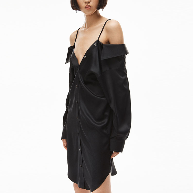 Purchase (W) Vestido Negro Largo de Hombros Descubiertos Alexander Wang SS22. 4WC1226155-001