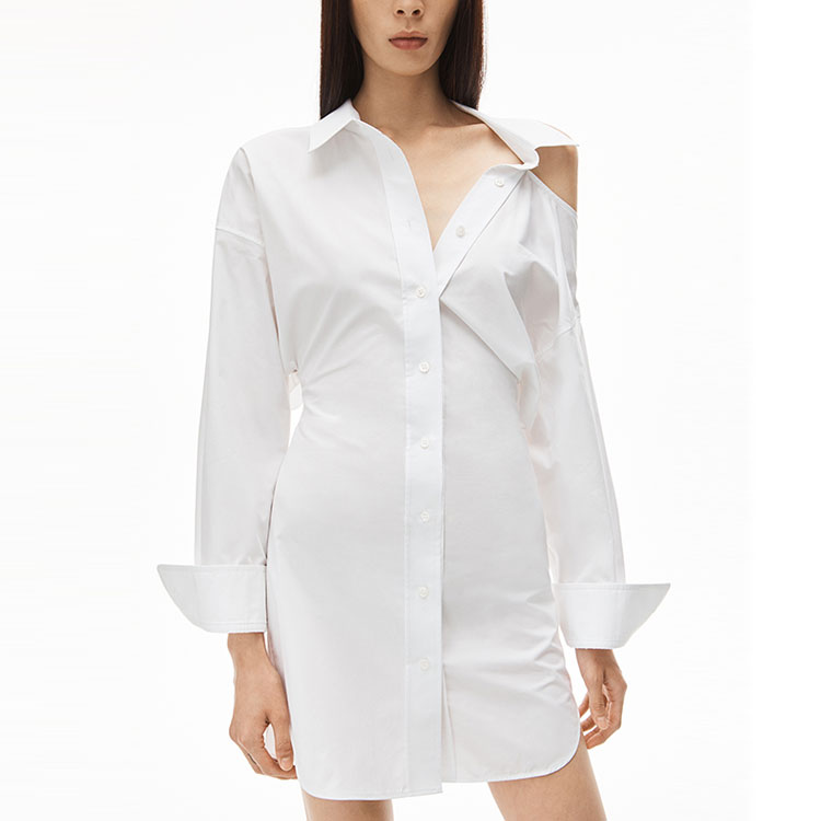 Purchase (W) 亚历山大王 SS22 女士白色露肩长袖衬衫连衣裙 4WC1226442-111