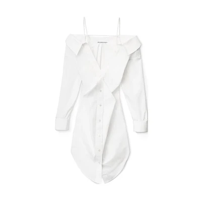 (Women) Alexander Wang SS22 Off-Shoulder Strap Long Sleeve Dress Women’s White 4WC3226195-111