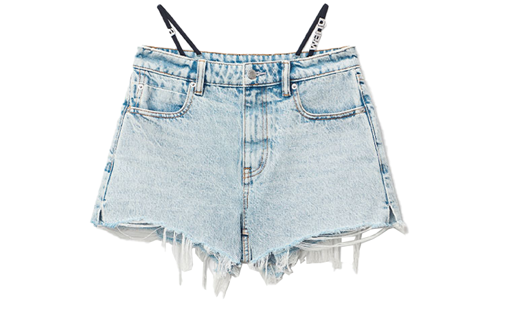 (Women) Alexander Wang SS22 Rhinestone Logo Denim Shorts Bleach White 4DC1224068-270