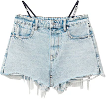 (Women) Alexander Wang SS22 Rhinestone Logo Denim Shorts Bleach White 4DC1224068-270 (Women) Alexander Wang SS22 Rhinestone Logo Denim Shorts Bleach White 4DC1224068-270