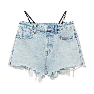 (Women) Alexander Wang SS22 Rhinestone Logo Denim Shorts Bleach White 4DC1224068-270
