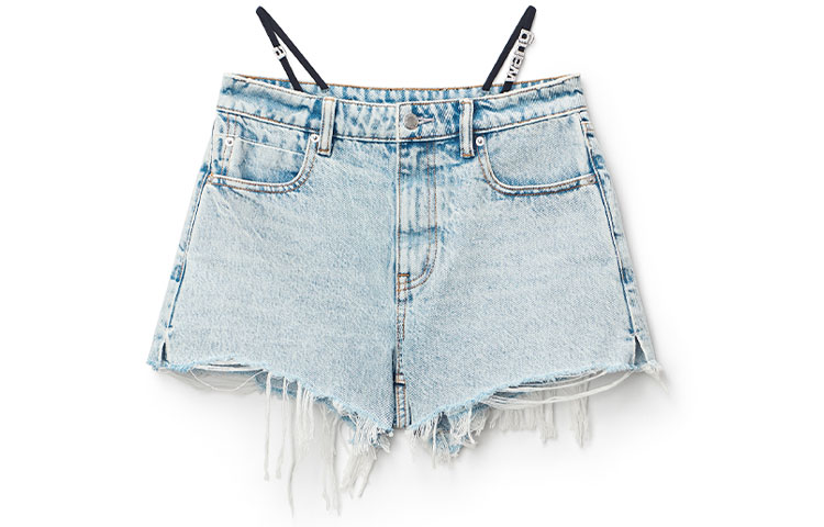(Women) Alexander Wang SS22 Rhinestone Logo Denim Shorts Bleach White 4DC1224068-270 圖 3