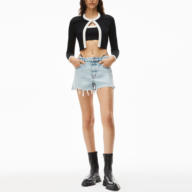 (Women) Alexander Wang SS22 Rhinestone Logo Denim Shorts Bleach White 4DC1224068-270 圖 4