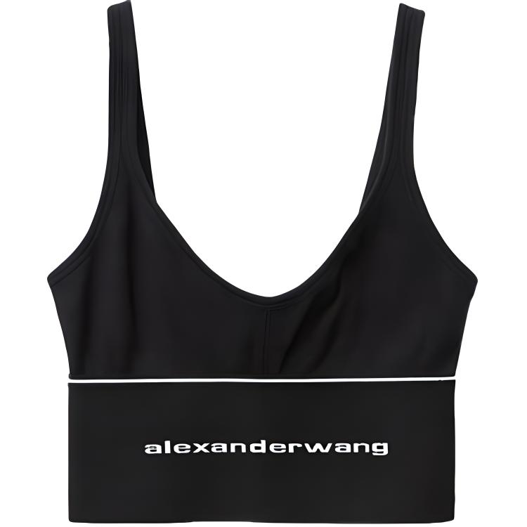 (Women) Alexander Wang SS22 Ribbed Knit Logo Sports Bralette Women Black 1CC4218077
