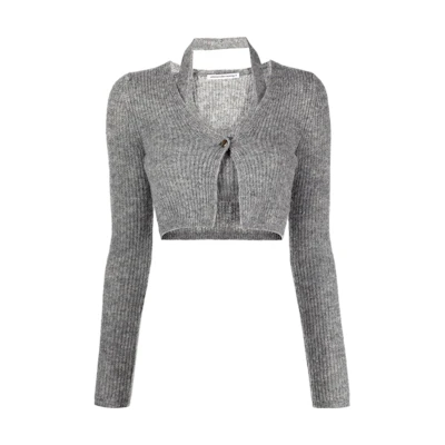(Women) Alexander Wang SS22 Ribbed Layered Cropped Fit Knit Top Women Grey 4KC3221021-030