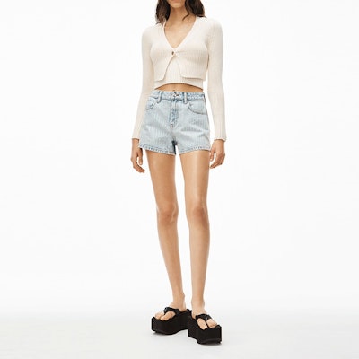 (W) 알렉산더 왕 SS22 골지 브이넥 크롭 니트 긴팔 여성 상의 화이트 4KC2223018-104 Lookbook (W) 알렉산더 왕 SS22 골지 브이넥 크롭 니트 긴팔 여성 상의 화이트 4KC2223018-104