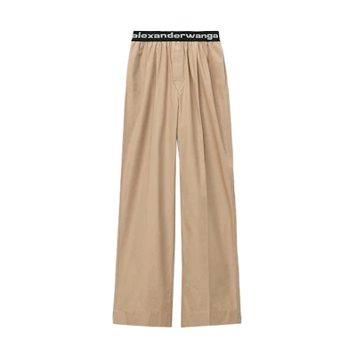 (Women) Alexander Wang SS22 Ruched Cotton Logo Stretch Joggers Silver Mink. 4WC1224129-269
