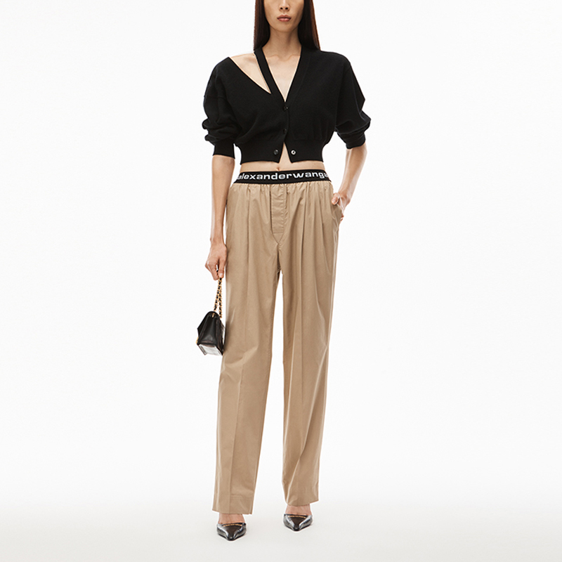 Lookbook (Women) Alexander Wang SS22 Ruched Cotton Logo Stretch Joggers Silver Mink. 4WC1224129-269