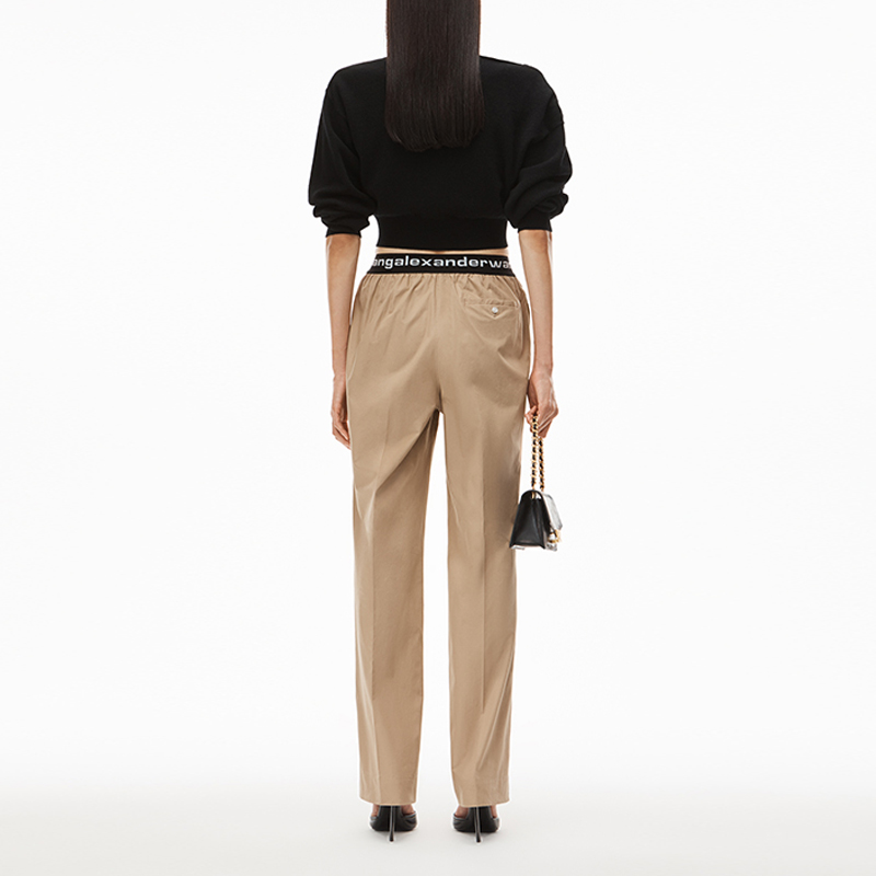 Shop (Women) Alexander Wang SS22 Ruched Cotton Logo Stretch Joggers Silver Mink. 4WC1224129-269