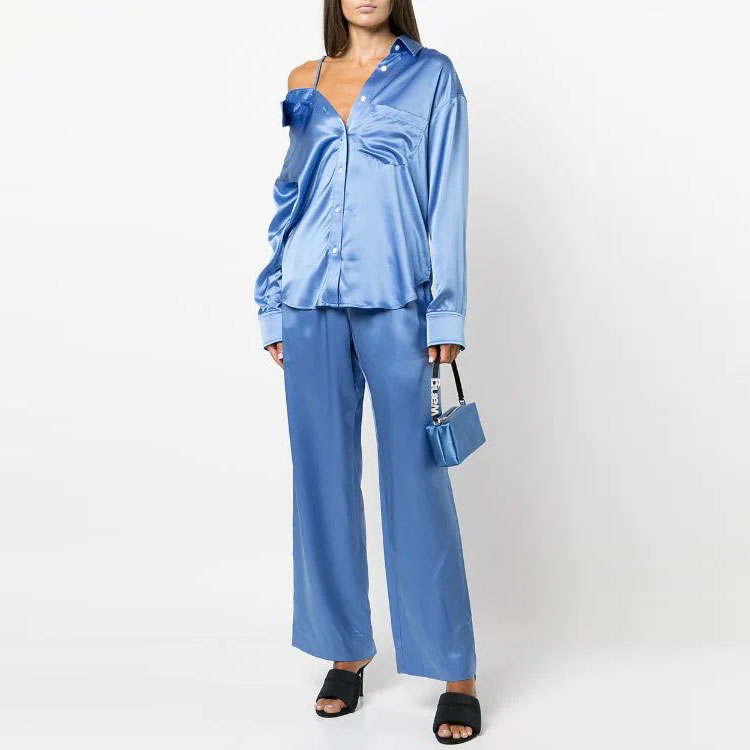 Lookbook (W) アレキサンダーワン SS22 サテンロゴウエストバンドパンツ ブルー 4WC2214076-437