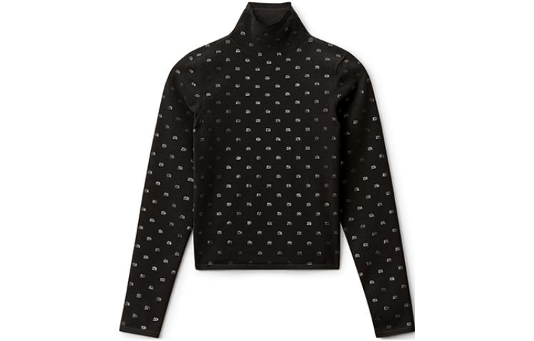 (Women) Alexander Wang SS22 Slim Polka Dot Turtleneck Long Sleeve Top Women Black 1KC3221051-001