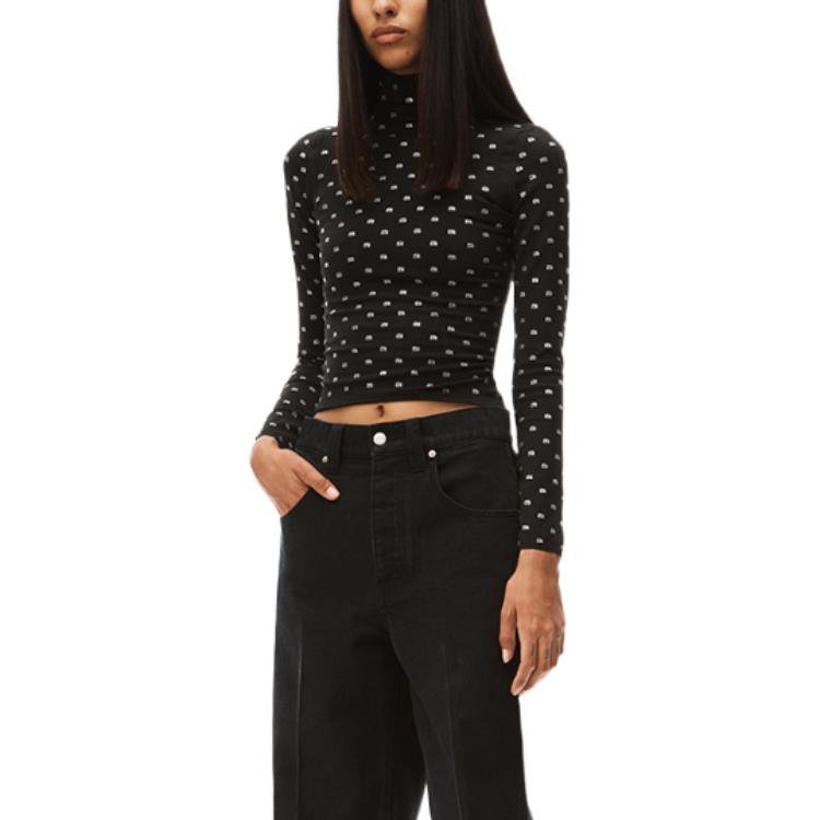 Lookbook (W) 亚历山大王SS22女士黑色修身波点高领长袖上衣 1KC3221051-001