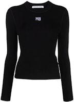 (Women) Alexander Wang SS22 Solid Color Logo Patch Long Sleeve Tee Black 4KC1221011-001 (Women) Alexander Wang SS22 Solid Color Logo Patch Long Sleeve Tee Black 4KC1221011-001