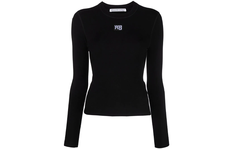 Order (W) Alexander Wang SS22 Camiseta Manga Larga Negra con Parche de Logo 4KC1221011-001