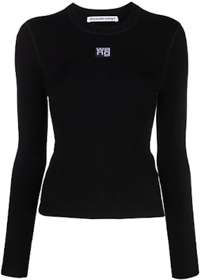 (W) Alexander Wang SS22 Camiseta Manga Larga Negra con Parche de Logo 4KC1221011-001 Order (W) Alexander Wang SS22 Camiseta Manga Larga Negra con Parche de Logo 4KC1221011-001