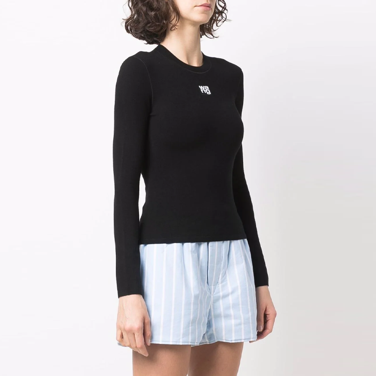 Purchase (W) Alexander Wang SS22 Camiseta Manga Larga Negra con Parche de Logo 4KC1221011-001