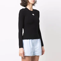 Purchase (Women) Alexander Wang SS22 Solid Color Logo Patch Long Sleeve Tee Black 4KC1221011-001