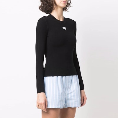 (W) Alexander Wang SS22 Camiseta Manga Larga Negra con Parche de Logo 4KC1221011-001 Purchase (W) Alexander Wang SS22 Camiseta Manga Larga Negra con Parche de Logo 4KC1221011-001