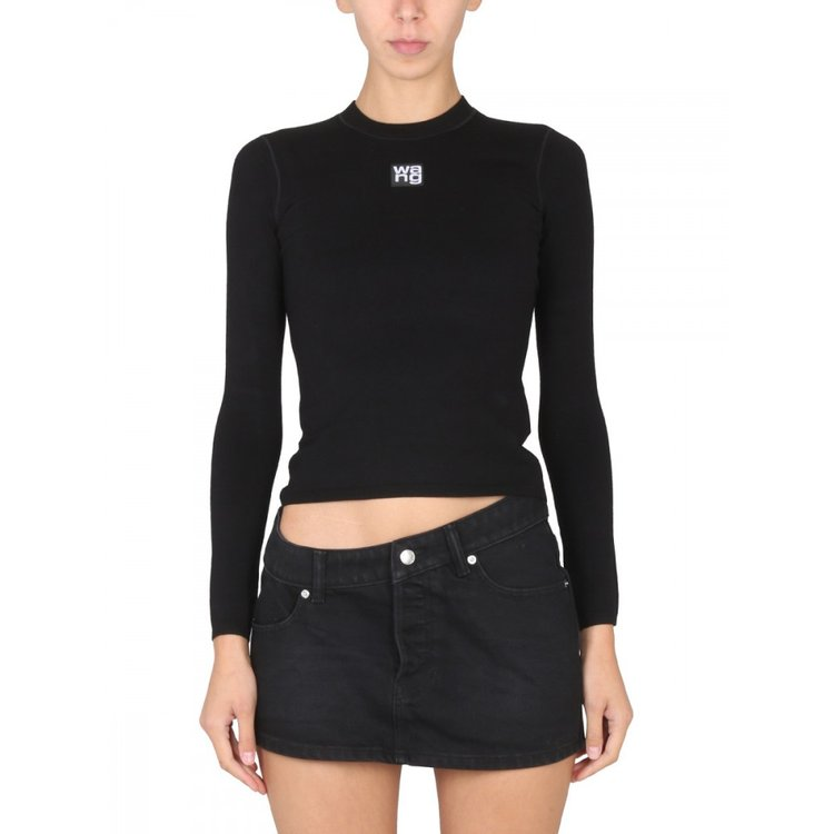 Details for (W) Alexander Wang SS22 Camiseta Manga Larga Negra con Parche de Logo 4KC1221011-001