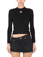 Details for (Women) Alexander Wang SS22 Solid Color Logo Patch Long Sleeve Tee Black 4KC1221011-001