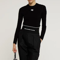 Sizing (Women) Alexander Wang SS22 Solid Color Logo Patch Long Sleeve Tee Black 4KC1221011-001