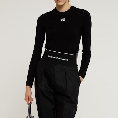 (W) Alexander Wang SS22 Camiseta Manga Larga Negra con Parche de Logo 4KC1221011-001 Sizing (W) Alexander Wang SS22 Camiseta Manga Larga Negra con Parche de Logo 4KC1221011-001