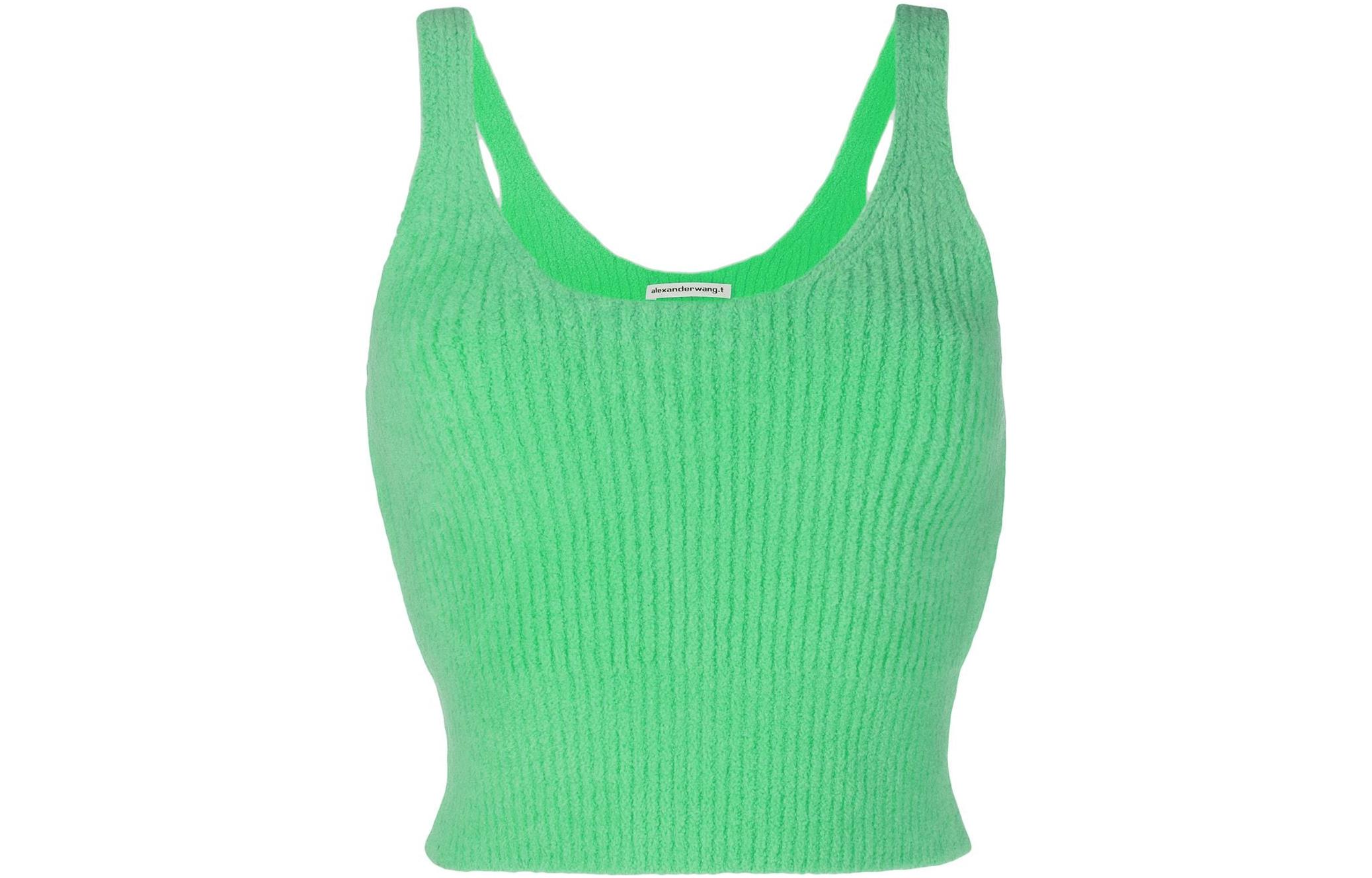 (Women) Alexander Wang SS22 Solid Ribbed Knit Tank Top Women Green 4KC1221014SS22-310