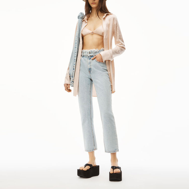 Lookbook (Women) Alexander Wang SS22 Straight-Leg Distressed Jeans in Bleached Pebble Wash 4DC2224132-270