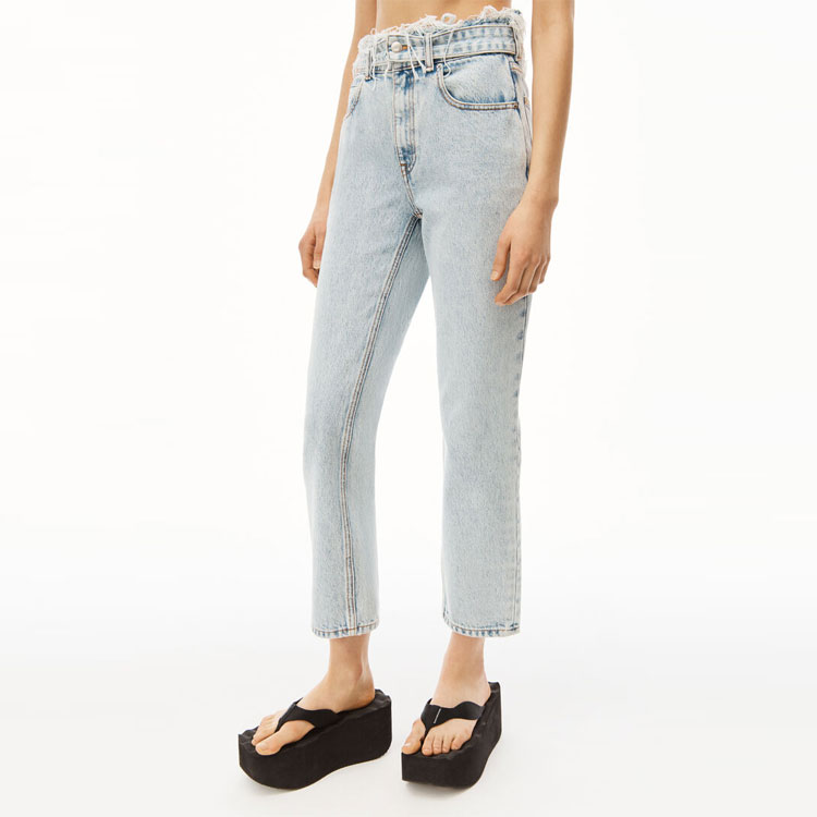 Purchase (Women) Alexander Wang SS22 Straight-Leg Distressed Jeans in Bleached Pebble Wash 4DC2224132-270